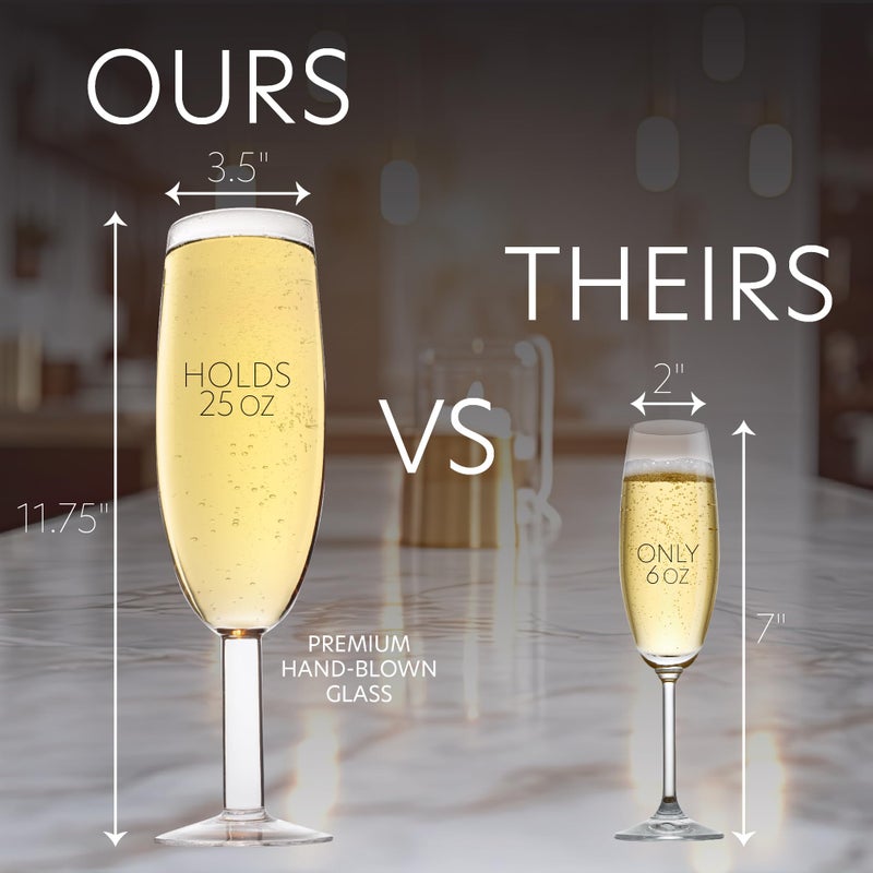 SCS Direct Oversized XL Giant 25oz Champagne Flute - Holds a Full Bottle of Champ - Made of Hand-Blown Glass NOT Plastic - Jumbo Glassware Fun for New Years Eve Parties, Bachelorettes, Bdays - Holiday Xmas Gift - Image 2
